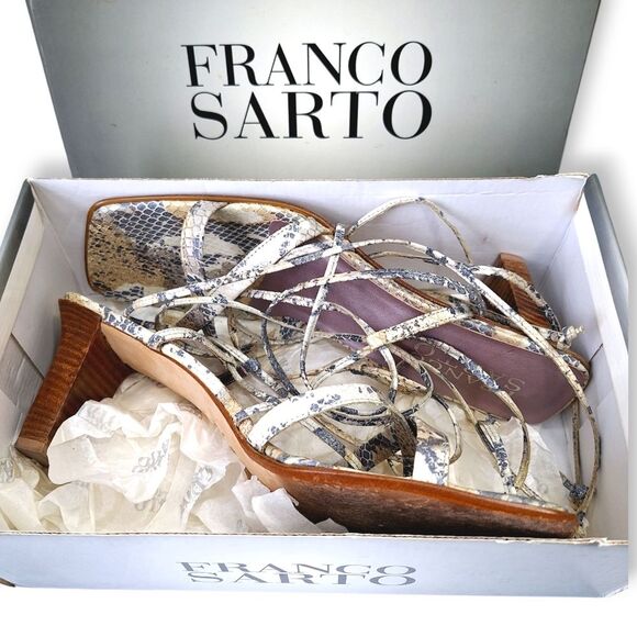 Franco Sarto Diavolo Lace-Up Python Snakeskin Leather Sandals High Heels Sz 10M - Picture 6 of 9